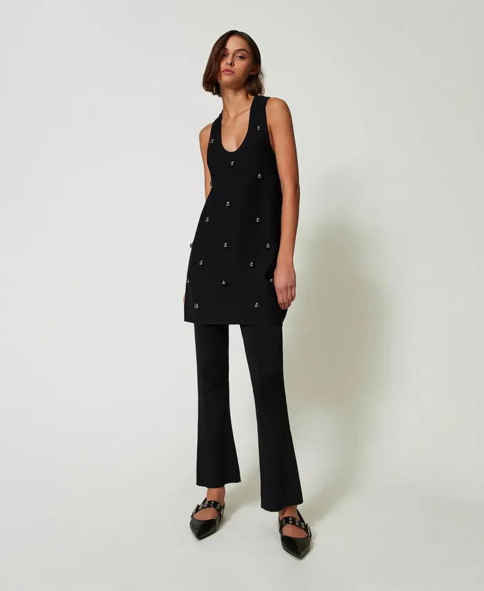 Twinset Short Knit Dress With Studs Black Women Dresses