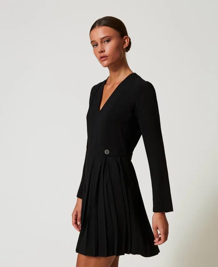 Twinset Short Pleated Crpe Dress With Buttons Black Women Dresses Twinset Short Pleated Crpe Dress With Buttons Black Women Dresses