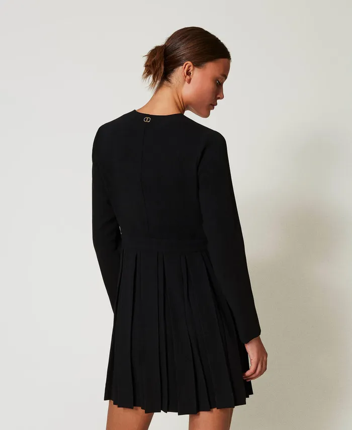Twinset Short Pleated Crpe Dress With Buttons Black Women Dresses Twinset Short Pleated Crpe Dress With Buttons Black Women Dresses