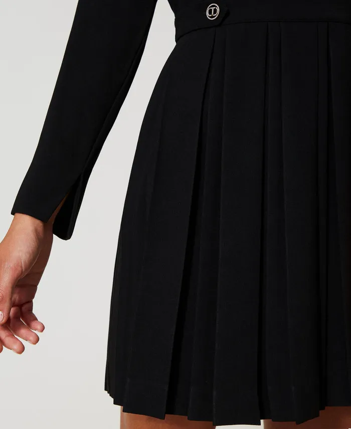 Twinset Short Pleated Crpe Dress With Buttons Black Women Dresses Twinset Short Pleated Crpe Dress With Buttons Black Women Dresses