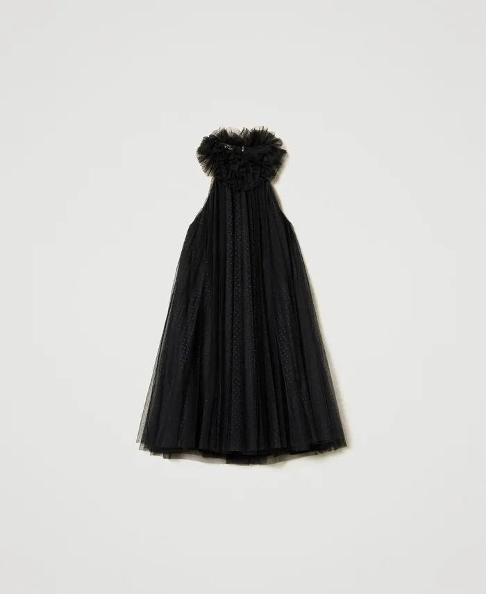 Twinset Short Pleated Tulle Dress Black Women Dresses