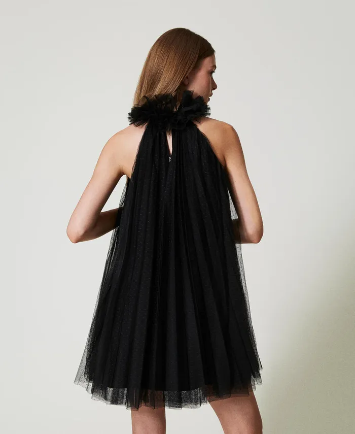 Twinset Short Pleated Tulle Dress Black Women Dresses