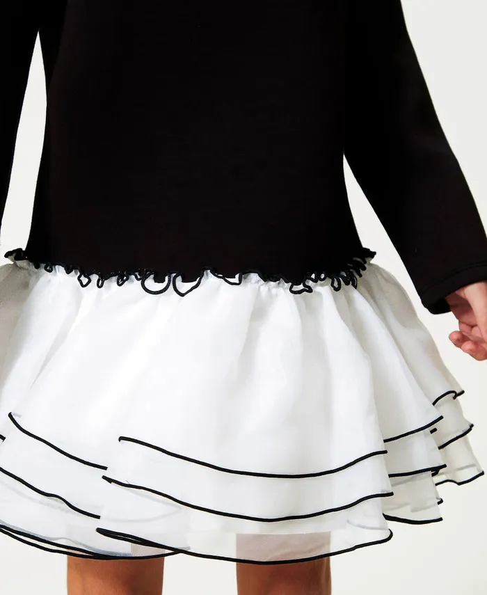 Twinset Short Scuba Fabric And Organza Dress Bicolour Black Off White Girl Dresses Twinset Short Scuba Fabric And Organza Dress Bicolour Black Off White Girl Dresses
