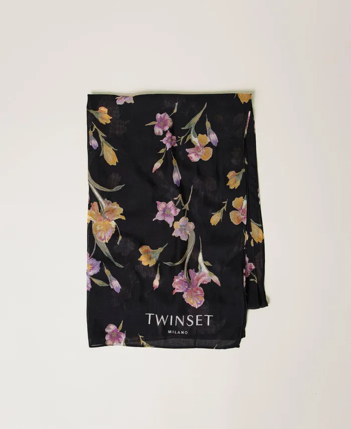 Twinset Stole With Floral Print Multicolourblack Iris Print Women Scarves