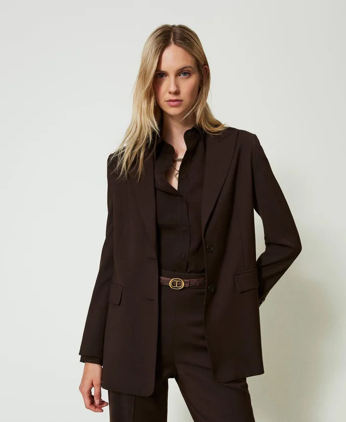 Twinset Stretch Wool Blazer Coffee Chocolate Women Suits And Sets