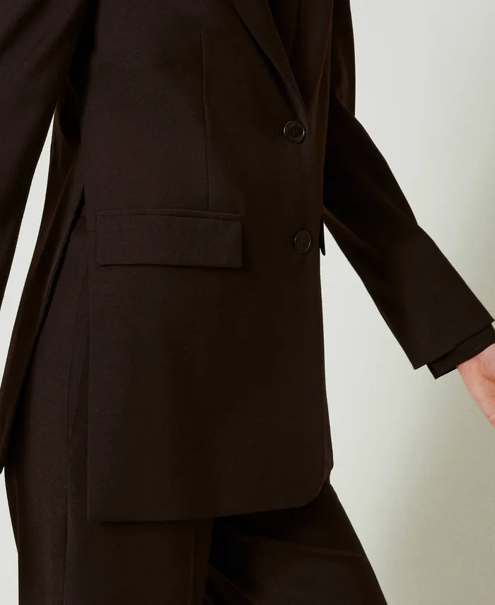 Twinset Stretch Wool Blazer Coffee Chocolate Women Suits And Sets Twinset Stretch Wool Blazer Coffee Chocolate Women Suits And Sets