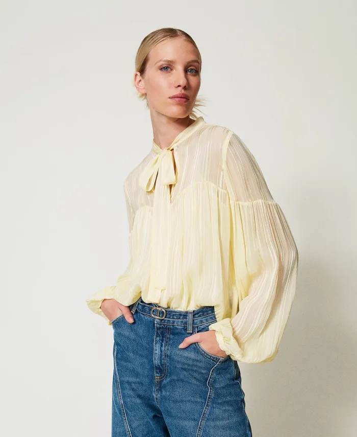Twinset Striped Jacquard Blouse Vanilla Women Blouses And Shirts