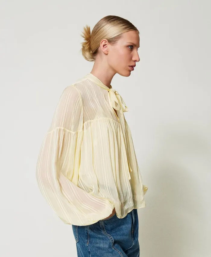 Twinset Striped Jacquard Blouse Vanilla Women Blouses And Shirts