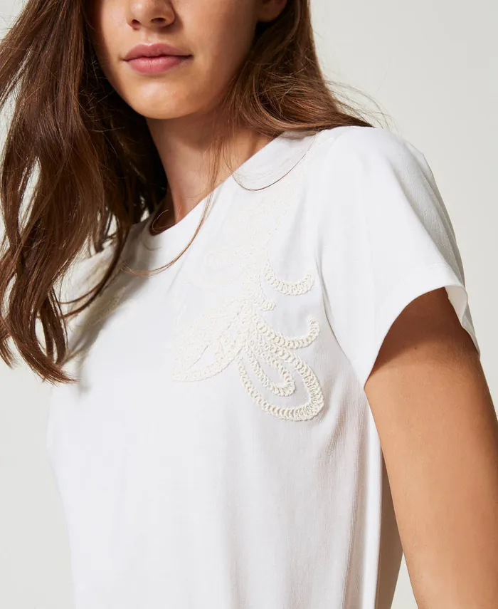 Twinset TShirt With Cornely Embroidery Mother Of Pearl Women TShirts And Tops