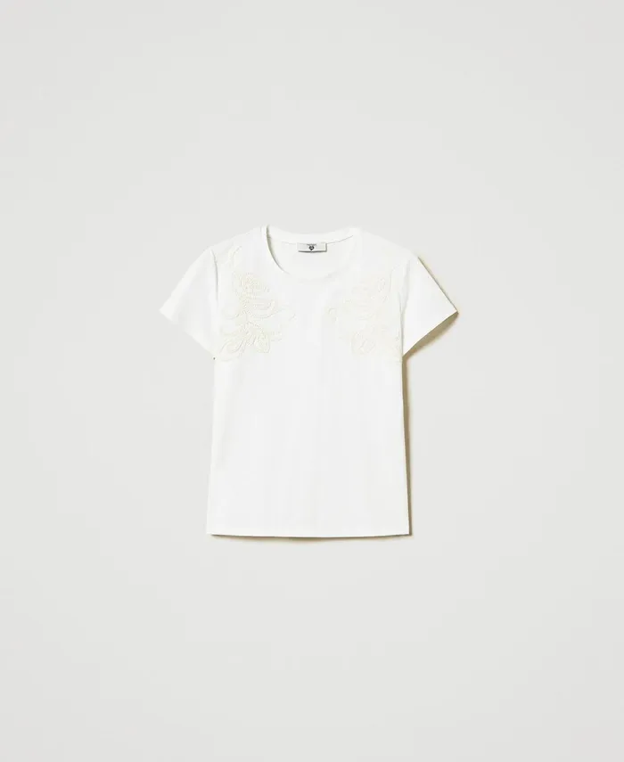 Twinset TShirt With Cornely Embroidery Mother Of Pearl Women TShirts And Tops Twinset TShirt With Cornely Embroidery Mother Of Pearl Women TShirts And Tops