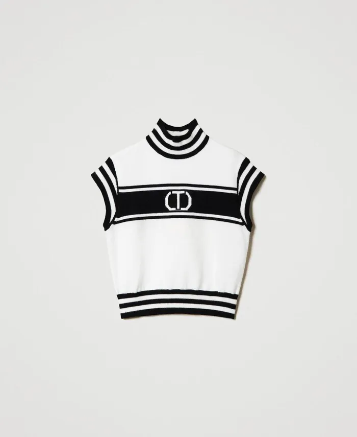 Twinset Turtleneck Jumper With Jacquard Oval T Bicolour Off White Black Girl Jumpers And Cardigans Twinset Turtleneck Jumper With Jacquard Oval T Bicolour Off White Black Girl Jumpers And Cardigans