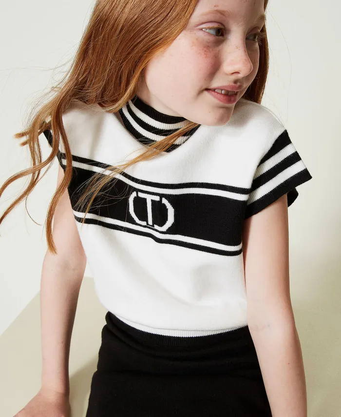 Twinset Turtleneck Jumper With Jacquard Oval T Bicolour Off White Black Girl Jumpers And Cardigans Twinset Turtleneck Jumper With Jacquard Oval T Bicolour Off White Black Girl Jumpers And Cardigans