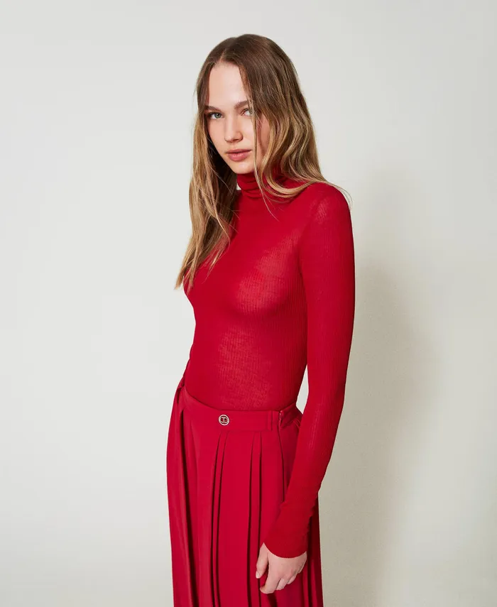 Twinset Viscose Fitted Turtleneck Jumper Venetian Red Women Jumpers And Cardigans