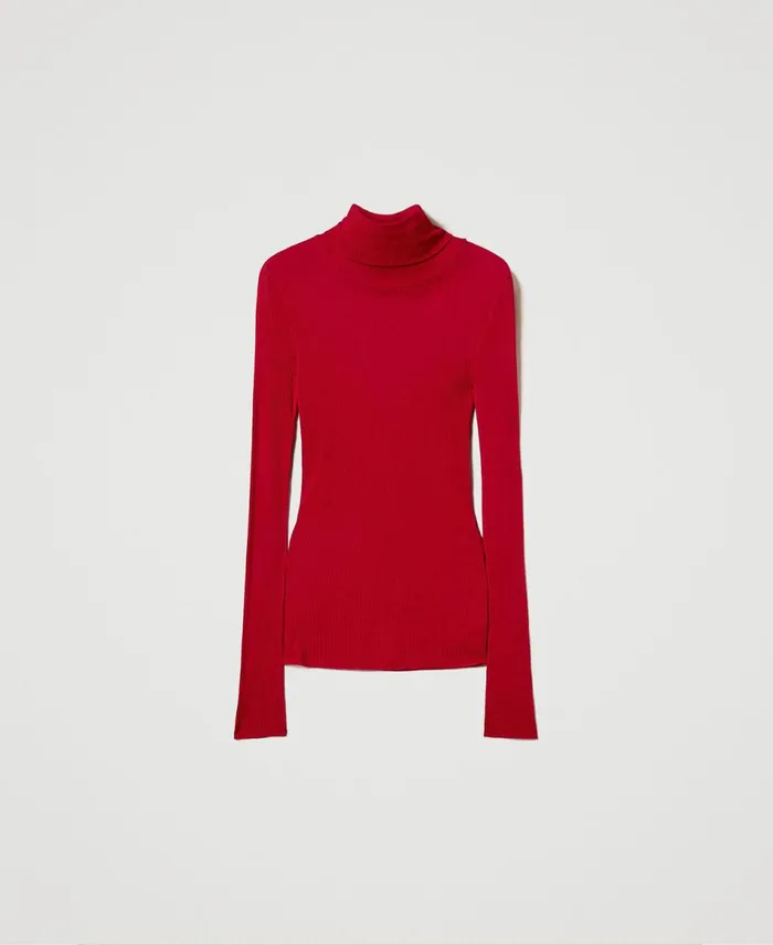 Twinset Viscose Fitted Turtleneck Jumper Venetian Red Women Jumpers And Cardigans Twinset Viscose Fitted Turtleneck Jumper Venetian Red Women Jumpers And Cardigans