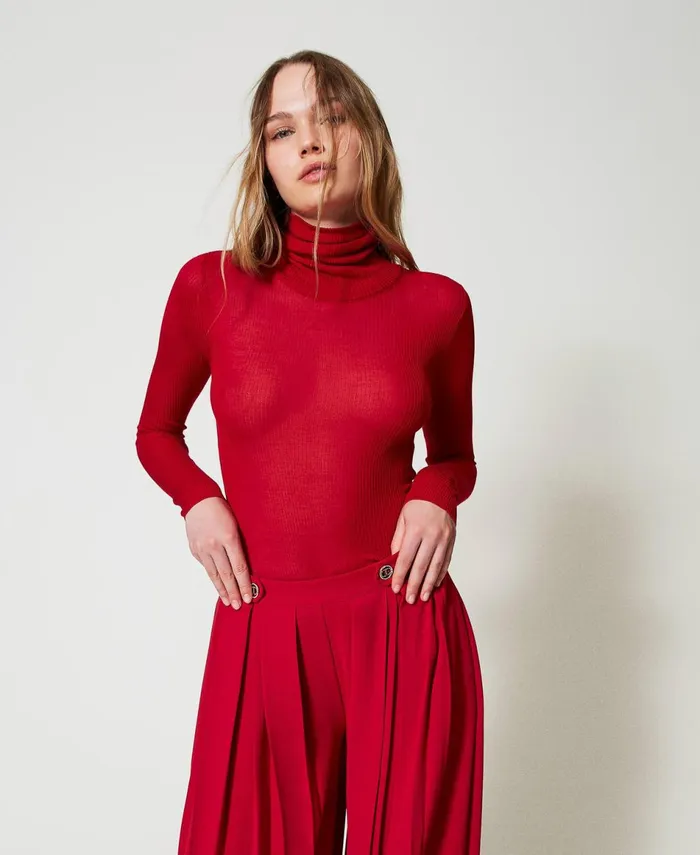 Twinset Viscose Fitted Turtleneck Jumper Venetian Red Women Jumpers And Cardigans Twinset Viscose Fitted Turtleneck Jumper Venetian Red Women Jumpers And Cardigans