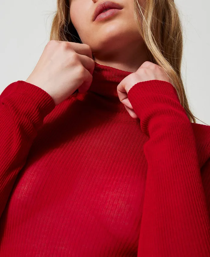 Twinset Viscose Fitted Turtleneck Jumper Venetian Red Women Jumpers And Cardigans Twinset Viscose Fitted Turtleneck Jumper Venetian Red Women Jumpers And Cardigans
