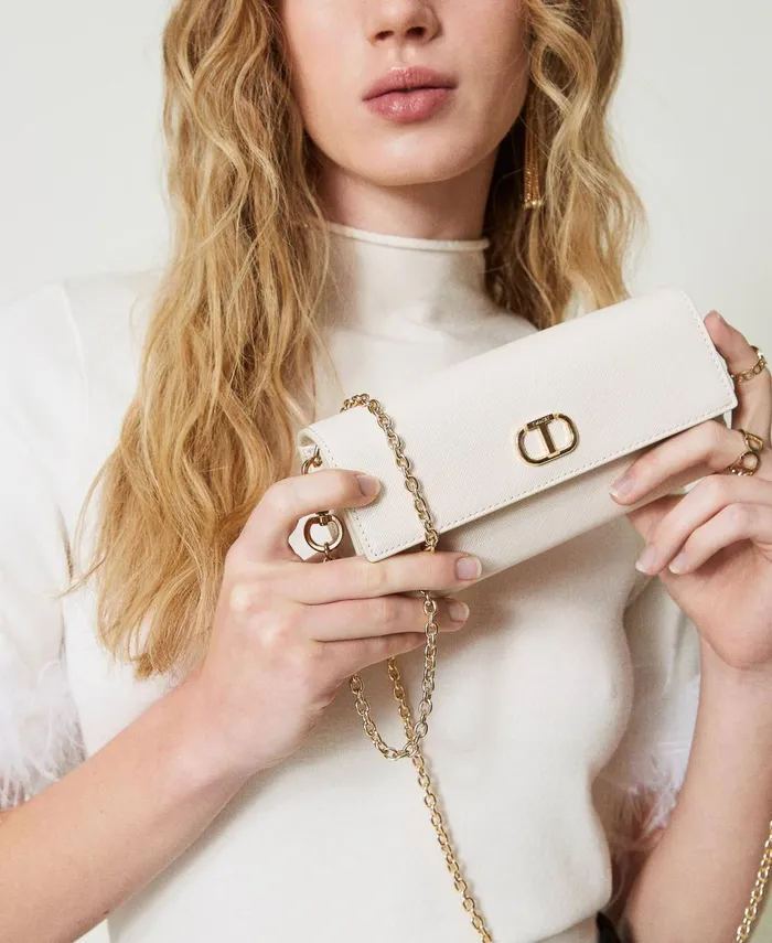 Twinset Wallet With Shoulder Strap And Oval T Old White Women Wallets And Keyrings Twinset Wallet With Shoulder Strap And Oval T Old White Women Wallets And Keyrings