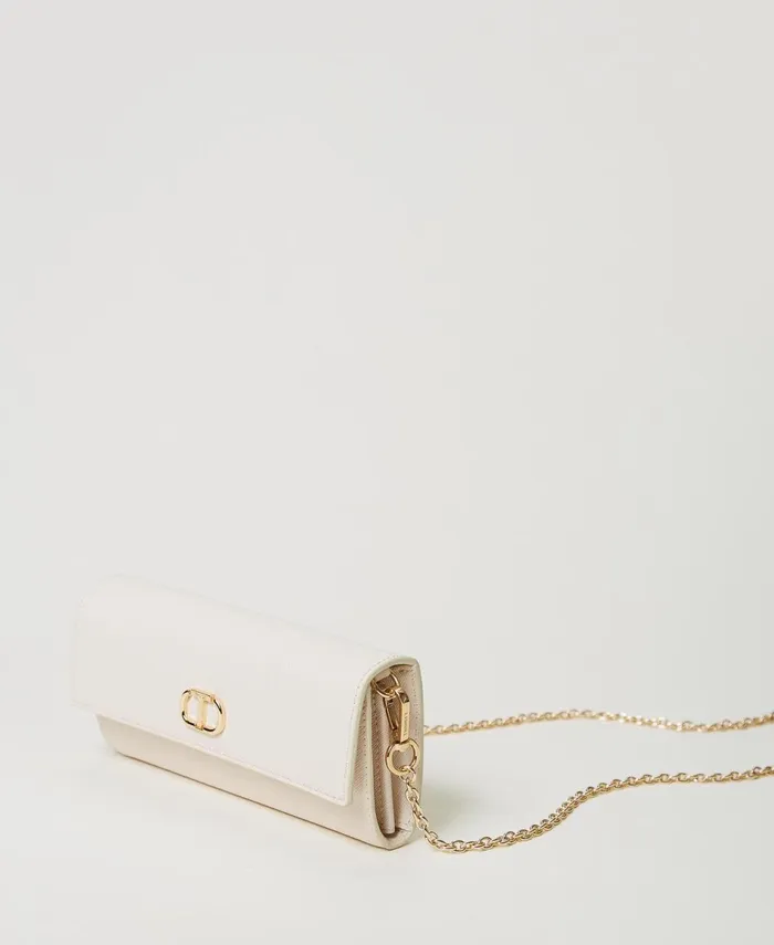 Twinset Wallet With Shoulder Strap And Oval T Old White Women Wallets And Keyrings Twinset Wallet With Shoulder Strap And Oval T Old White Women Wallets And Keyrings