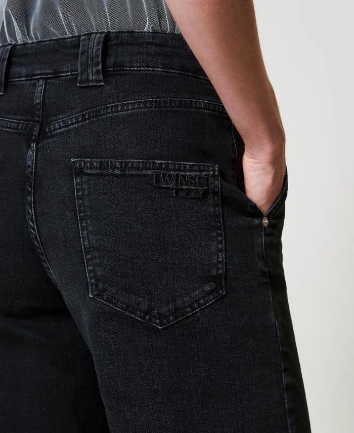 Twinset Wide Leg Jeans With Permanent Crease Black Denim Women Jeans Twinset Wide Leg Jeans With Permanent Crease Black Denim Women Jeans