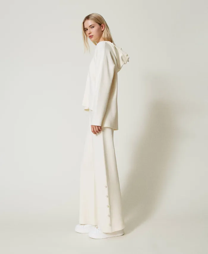 Twinset Wide Leg Knit Trousers With Pearls Antique White Women Suits And Sets Twinset Wide Leg Knit Trousers With Pearls Antique White Women Suits And Sets