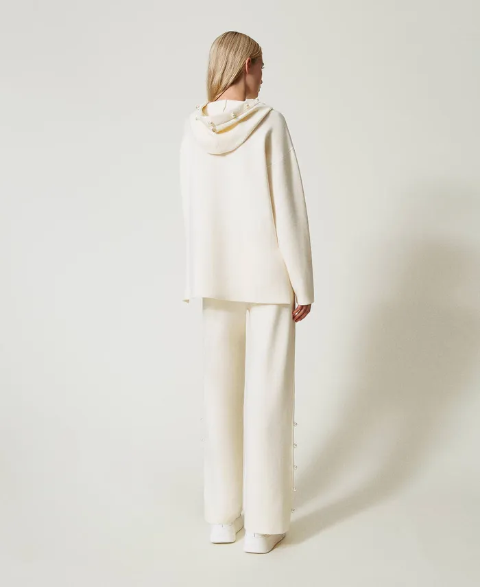Twinset Wide Leg Knit Trousers With Pearls Antique White Women Suits And Sets Twinset Wide Leg Knit Trousers With Pearls Antique White Women Suits And Sets