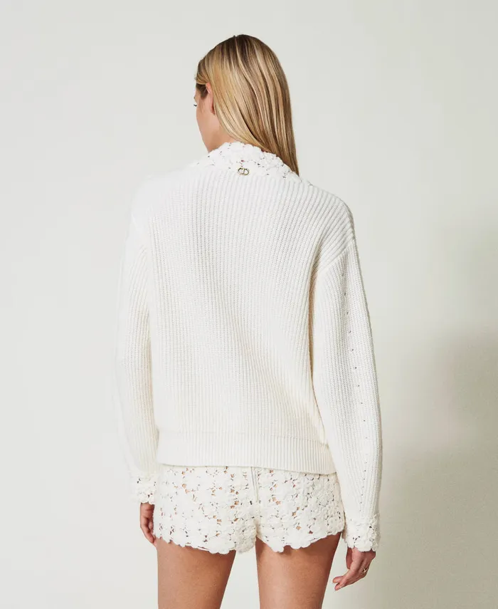 Twinset Wool Blend Jumper With Embroidery White Snow Women Jumpers And Cardigans Twinset Wool Blend Jumper With Embroidery White Snow Women Jumpers And Cardigans