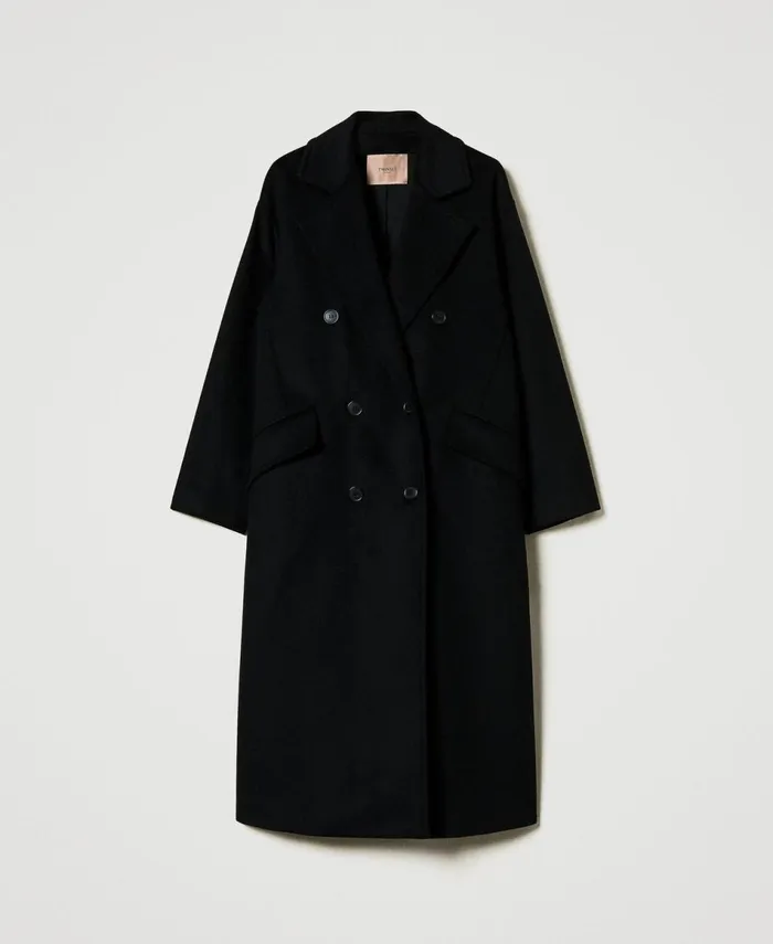 Twinset Wool Blend Loose Fit Coat Black Women Jackets And Outerwear Twinset Wool Blend Loose Fit Coat Black Women Jackets And Outerwear