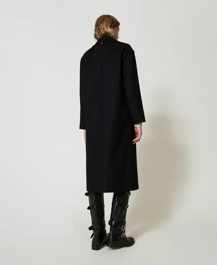 Twinset Wool Blend Loose Fit Coat Black Women Jackets And Outerwear Twinset Wool Blend Loose Fit Coat Black Women Jackets And Outerwear