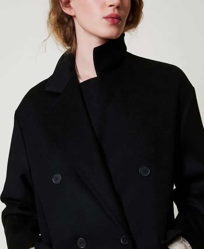 Twinset Wool Blend Loose Fit Coat Black Women Jackets And Outerwear Twinset Wool Blend Loose Fit Coat Black Women Jackets And Outerwear
