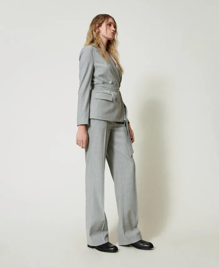 Twinset Wool Blend Trousers With Permanent Crease Medium Gray Mlange Women Trousers