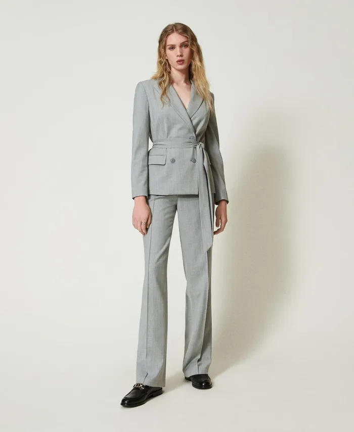 Twinset Wool Blend Trousers With Permanent Crease Medium Gray Mlange Women Trousers Twinset Wool Blend Trousers With Permanent Crease Medium Gray Mlange Women Trousers