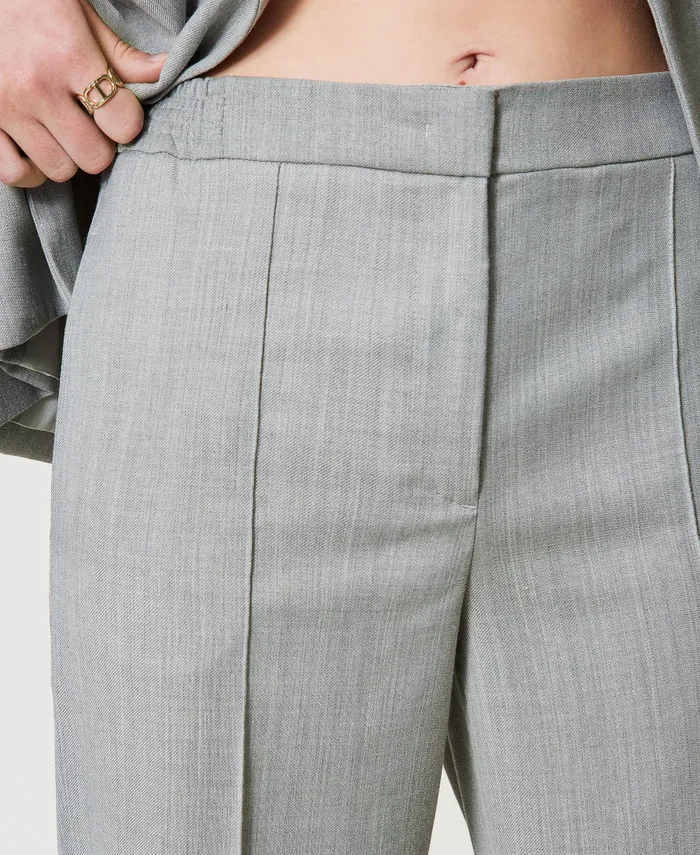 Twinset Wool Blend Trousers With Permanent Crease Medium Gray Mlange Women Trousers Twinset Wool Blend Trousers With Permanent Crease Medium Gray Mlange Women Trousers