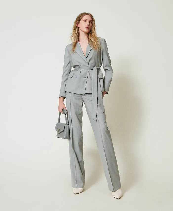 Twinset Wool Blend Trousers With Permanent Crease Medium Gray Mlange Women Trousers Twinset Wool Blend Trousers With Permanent Crease Medium Gray Mlange Women Trousers