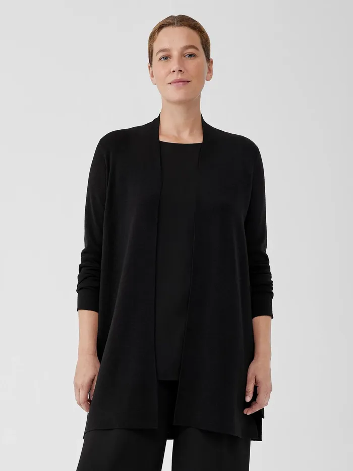 Ultrafine Merino Long Cardigan Black Women Eileen Fisher Sweaters and Cardigans