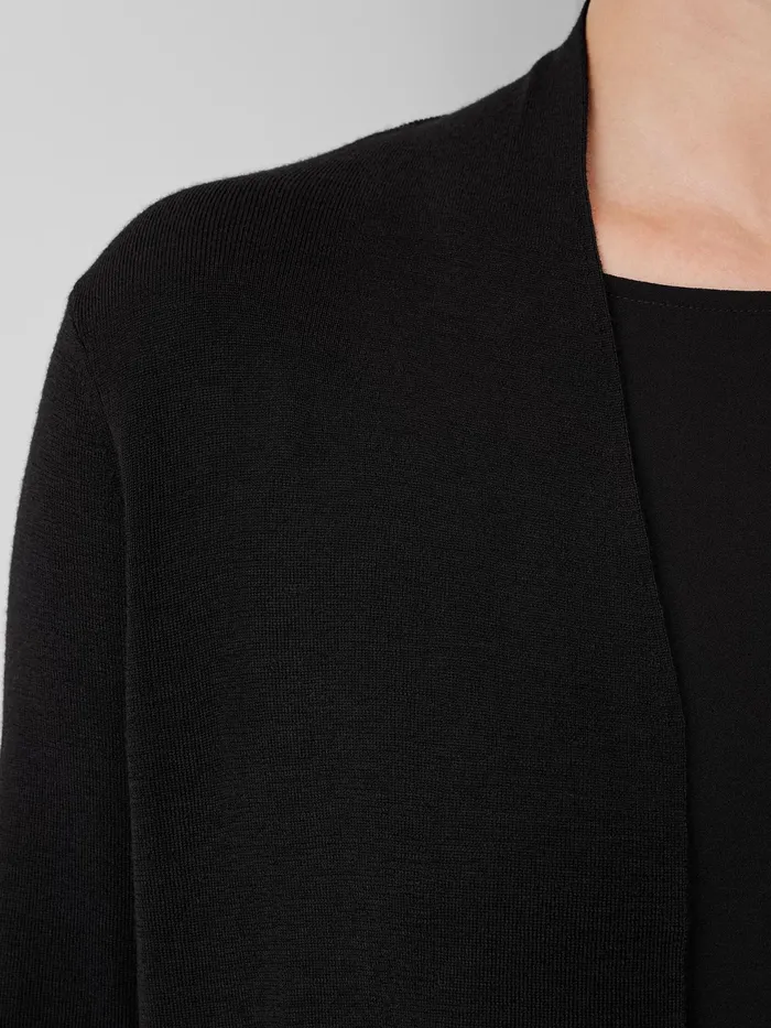 Ultrafine Merino Long Cardigan Black Women Eileen Fisher Sweaters and Cardigans