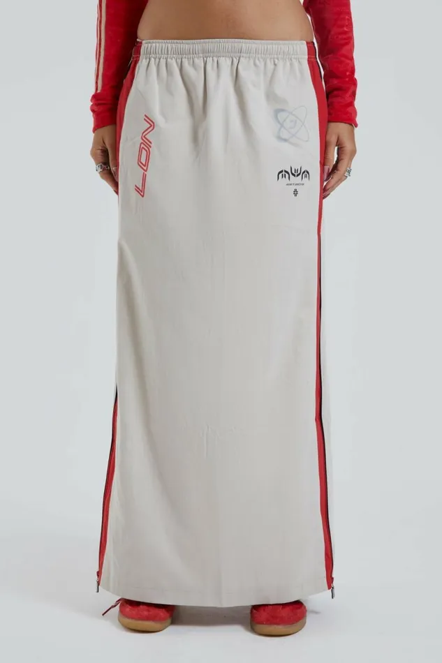 Uptown Windbreaker Maxi Skirt White Women Jaded London Skirts