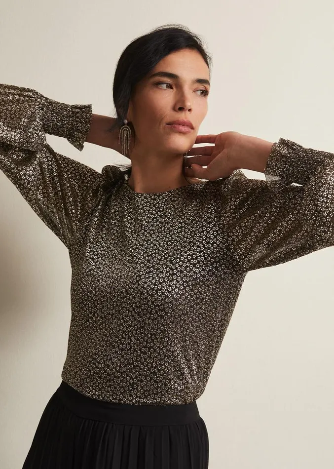 Valery Plisse Foil Top Gold Women Phase Eight Tops and TShirts