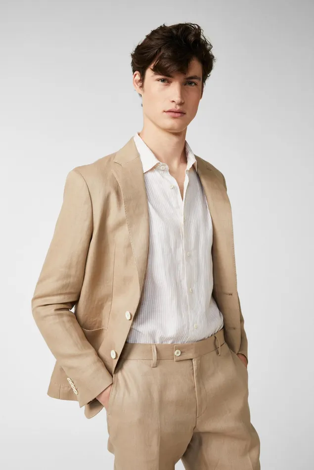 Van Laack Blazers Men Textured Linen Jacket Beige