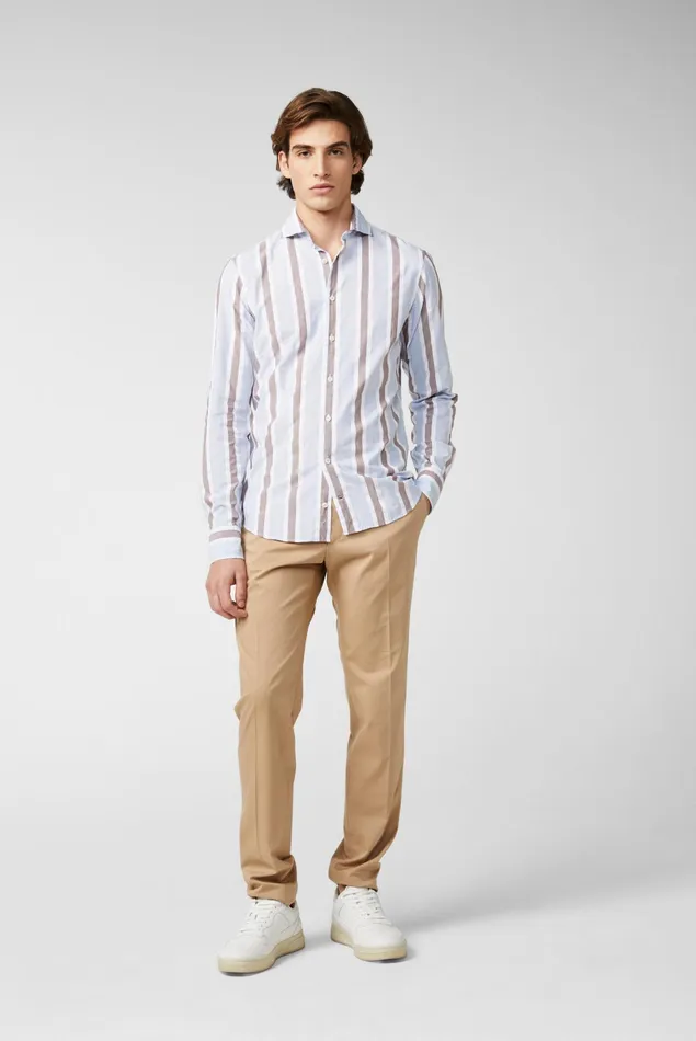 Van Laack Casual Shirts Men Light Cotton Poplin Shirt Blue Striped Van Laack Casual Shirts Men Light Cotton Poplin Shirt Blue Striped