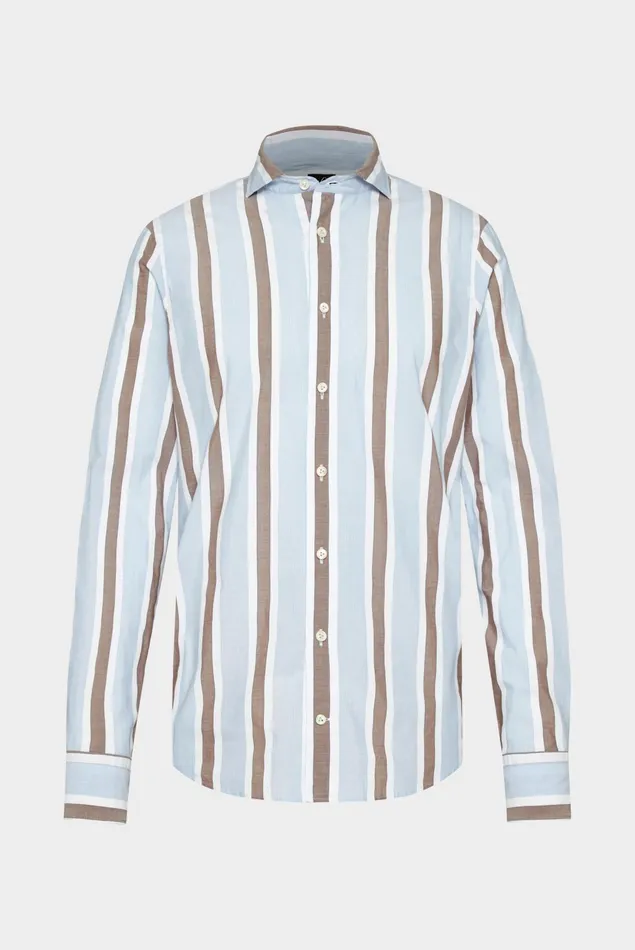 Van Laack Casual Shirts Men Light Cotton Poplin Shirt Blue Striped Van Laack Casual Shirts Men Light Cotton Poplin Shirt Blue Striped