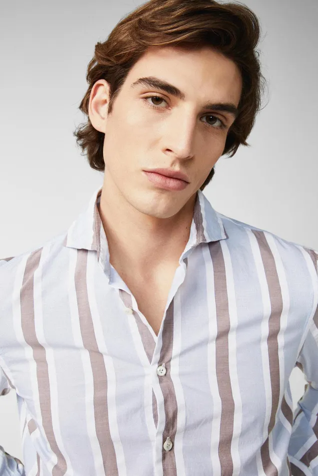 Van Laack Casual Shirts Men Light Cotton Poplin Shirt Blue Striped Van Laack Casual Shirts Men Light Cotton Poplin Shirt Blue Striped