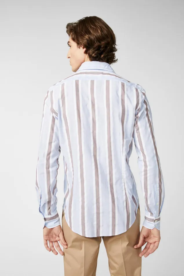 Van Laack Casual Shirts Men Light Cotton Poplin Shirt Blue Striped Van Laack Casual Shirts Men Light Cotton Poplin Shirt Blue Striped