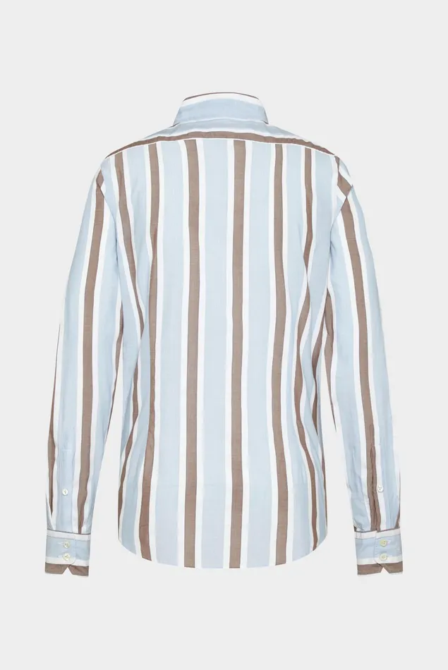 Van Laack Casual Shirts Men Light Cotton Poplin Shirt Blue Striped Van Laack Casual Shirts Men Light Cotton Poplin Shirt Blue Striped