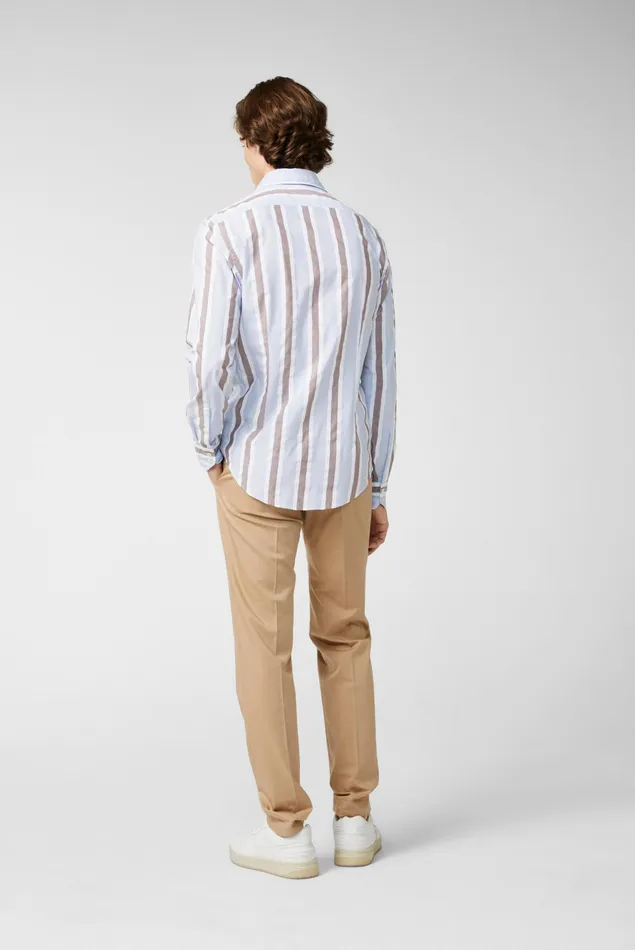 Van Laack Casual Shirts Men Light Cotton Poplin Shirt Blue Striped Van Laack Casual Shirts Men Light Cotton Poplin Shirt Blue Striped