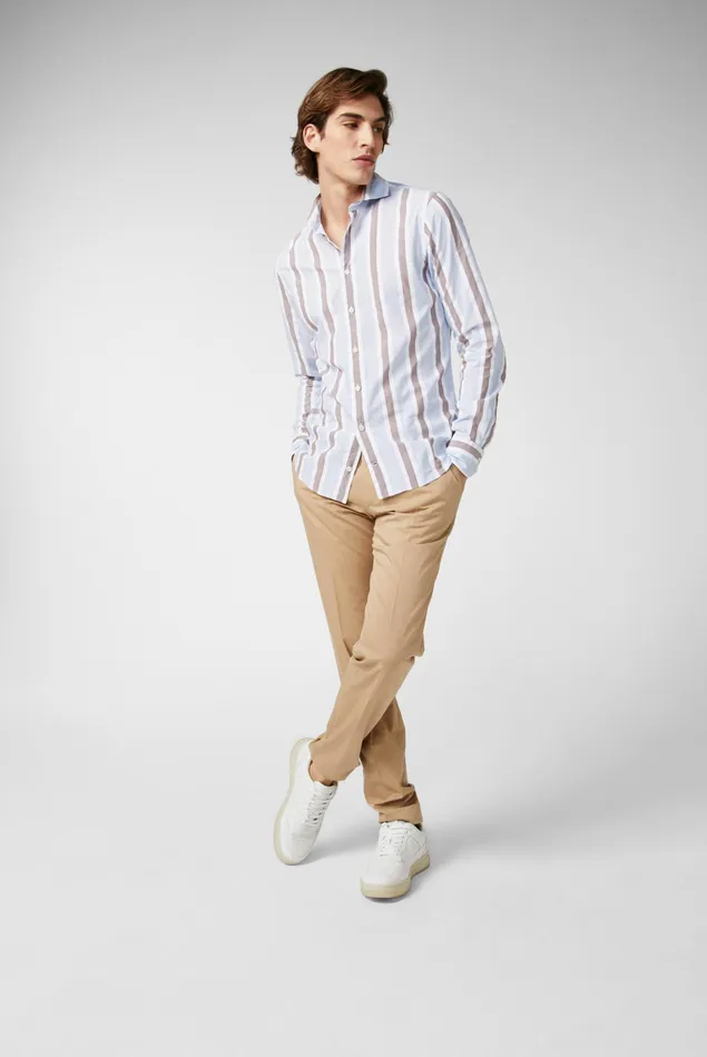 Van Laack Casual Shirts Men Light Cotton Poplin Shirt Blue Striped Van Laack Casual Shirts Men Light Cotton Poplin Shirt Blue Striped