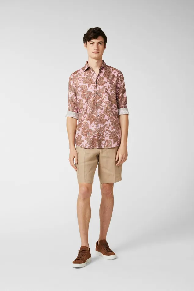 Van Laack Casual Shirts Men Textured Cotton Shirt With Vintage Paysley Print And Piping Details Pink Van Laack Casual Shirts Men Textured Cotton Shirt With Vintage Paysley Print And Piping Details Pink