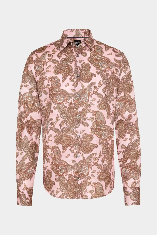 Van Laack Casual Shirts Men Textured Cotton Shirt With Vintage Paysley Print And Piping Details Pink Van Laack Casual Shirts Men Textured Cotton Shirt With Vintage Paysley Print And Piping Details Pink