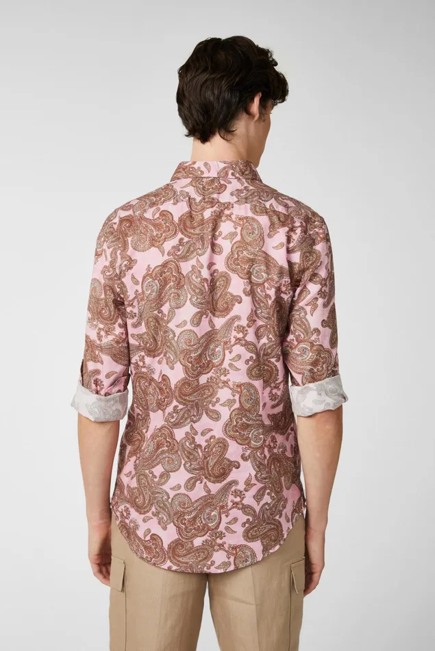 Van Laack Casual Shirts Men Textured Cotton Shirt With Vintage Paysley Print And Piping Details Pink Van Laack Casual Shirts Men Textured Cotton Shirt With Vintage Paysley Print And Piping Details Pink