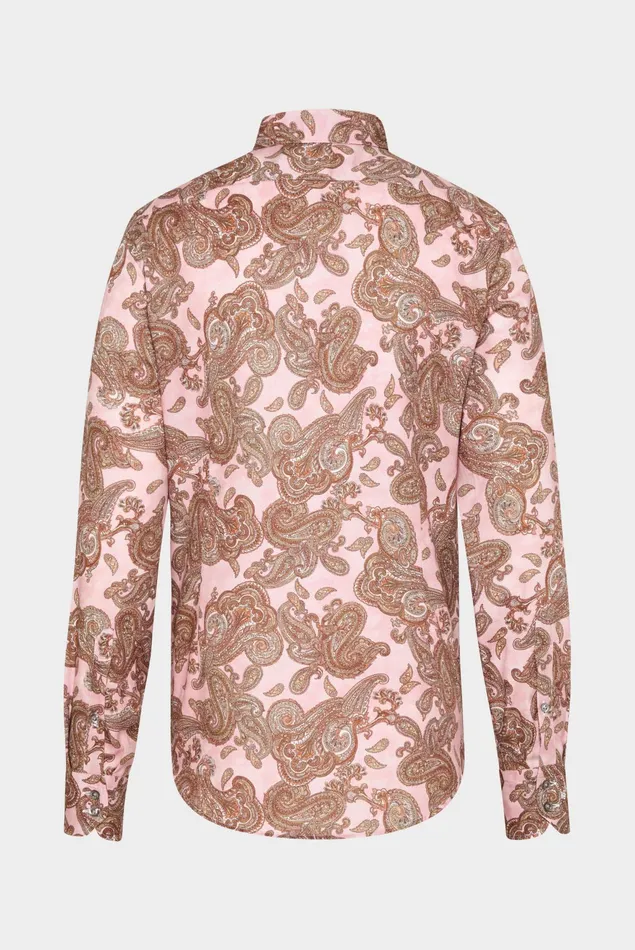 Van Laack Casual Shirts Men Textured Cotton Shirt With Vintage Paysley Print And Piping Details Pink Van Laack Casual Shirts Men Textured Cotton Shirt With Vintage Paysley Print And Piping Details Pink