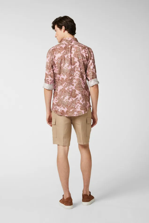 Van Laack Casual Shirts Men Textured Cotton Shirt With Vintage Paysley Print And Piping Details Pink Van Laack Casual Shirts Men Textured Cotton Shirt With Vintage Paysley Print And Piping Details Pink